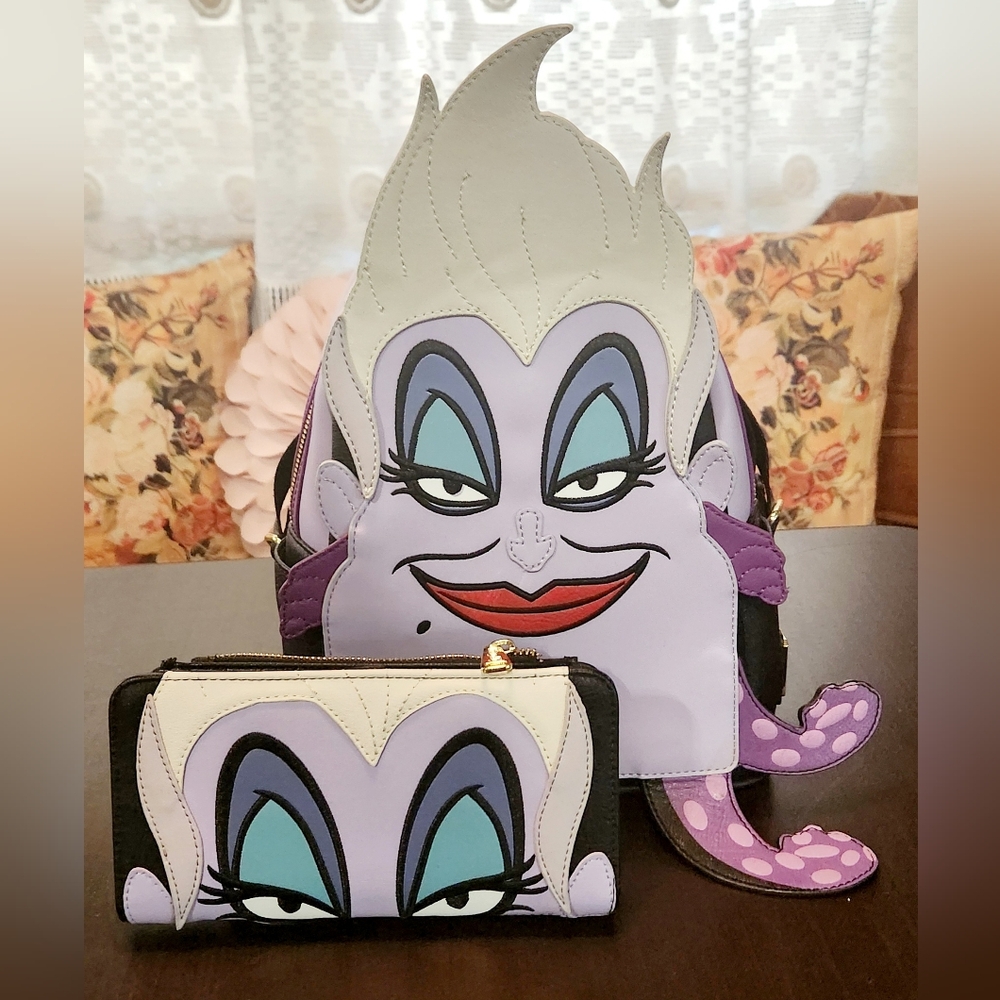 HTF Loungefly Disney Ursula Cosplay Mini Backpack and Matching Wallet
